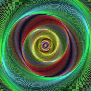 Des cercles de toutes les couleurs formant un tourbillon pour symboliser l'hypnose ericksonienne.