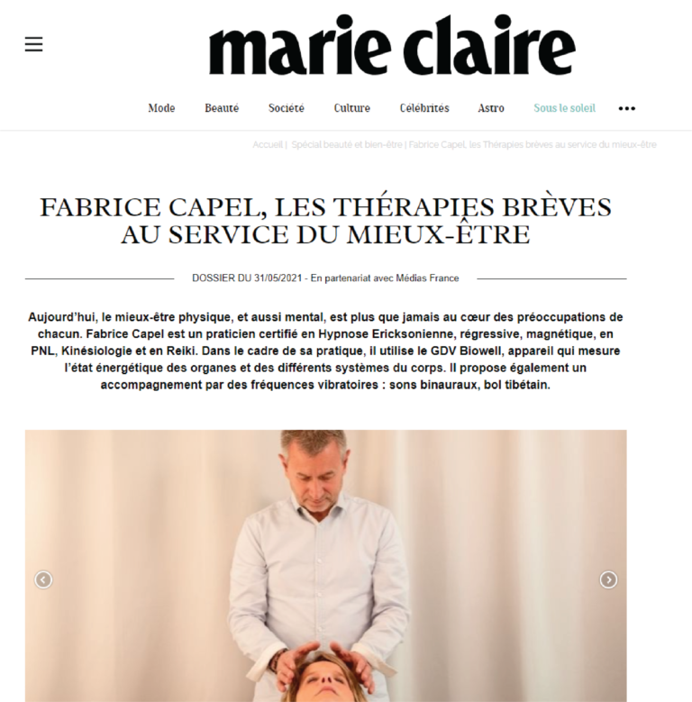 Article paru dans le magazine Marie Claire présentant Fabrice Capel.